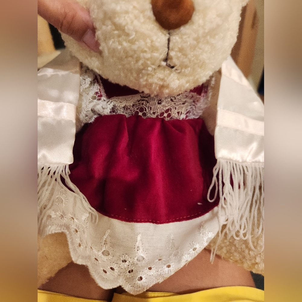 Vintage Jewish religious teddy bear Bat Mitzvah red velvet dress - Picture 9 of 11